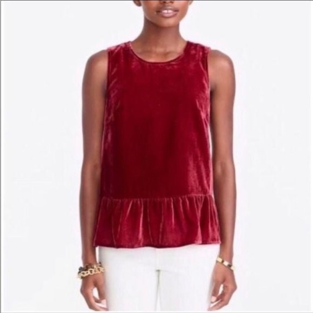 J. Crew Velvet Ruffle Hem Tank Top in Deep Red